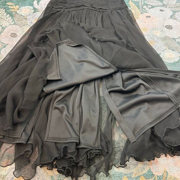 Tadashi Collection midi Dress sz 6 Black Silk Chiffon Pleated Sleeveless v neck - Picture 14 of 15